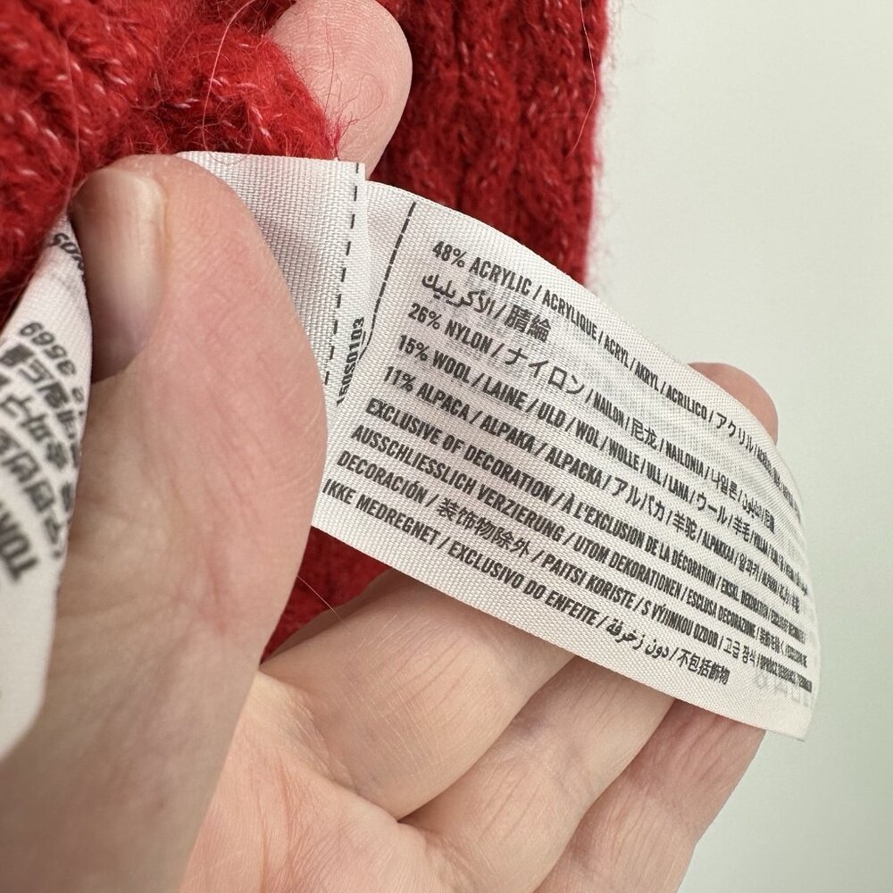 SOLD red XS cozy fisherman wool alpaca crew